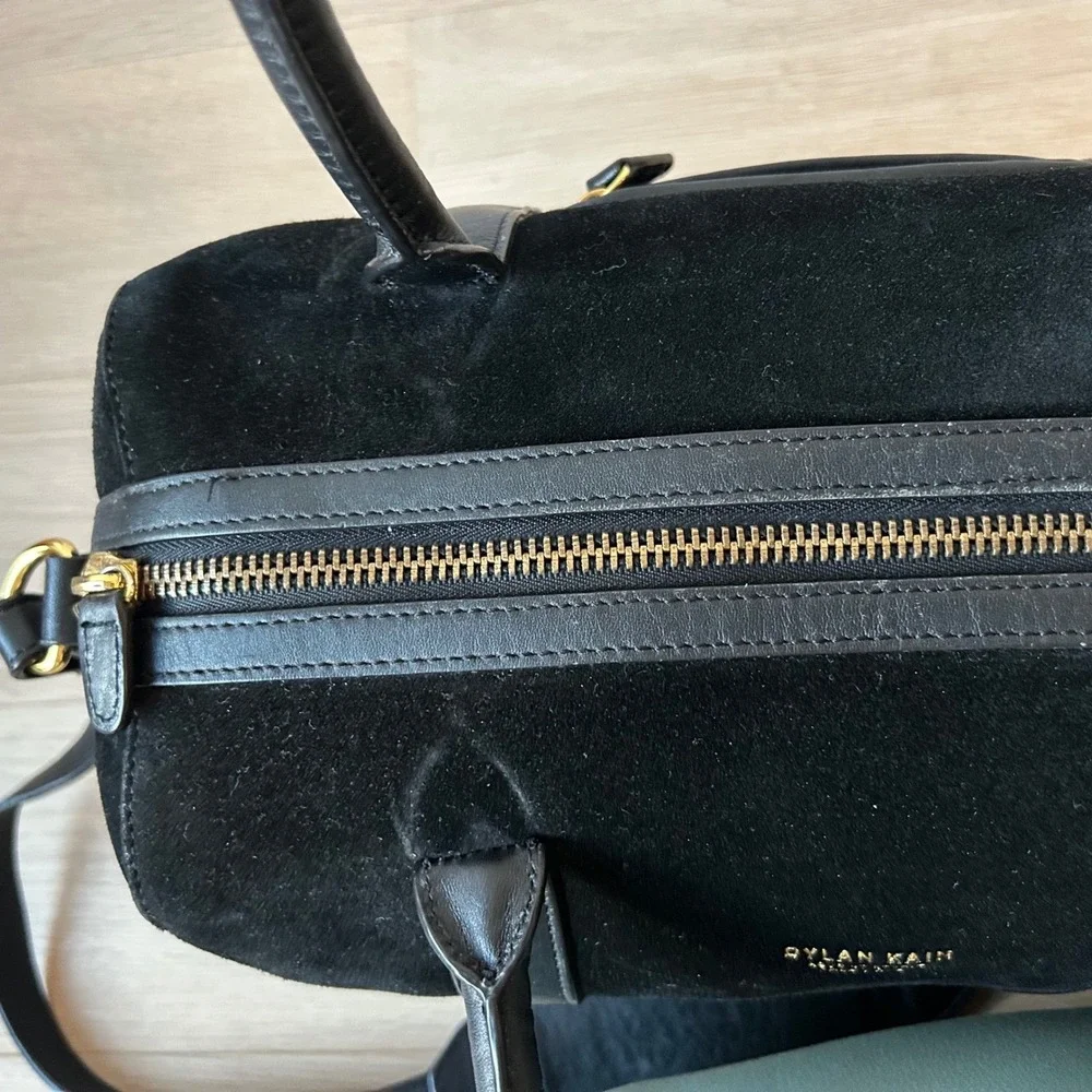 Dylan Kain Boston Doctor's Bowler Bag Black Leather Suede‎ Gold 2 Way Crossbody